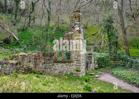 Fenêtre dans la ruine de maison à Batemans Lathkill Dale. Un Peak District réserve naturelle avec des anciennes mines. Banque D'Images