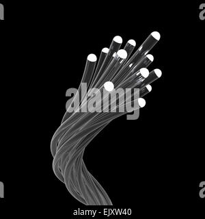 Twisted glowing brins de câble à fibres optiques sur un fond noir Banque D'Images