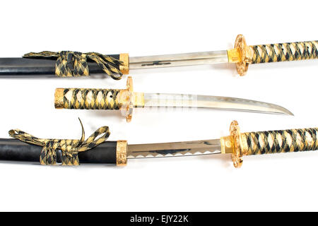 Samouraï japonais katana sword sur white Banque D'Images