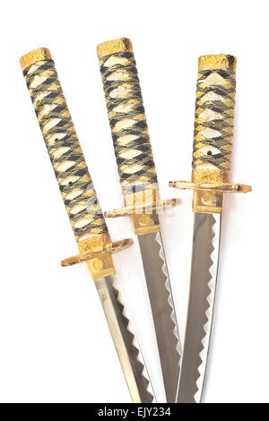 Trois samouraïs japonais katana swords over white Banque D'Images