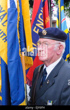 Personnes âgées ex-soldat est titulaire d'un drapeau à une cérémonie de commémoration, Wootton Bassett Banque D'Images