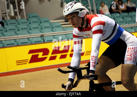 Double médaillée d'or paralympique Sarah Histoire au vélodrome de Manchester. Photo : Chris Bull Banque D'Images