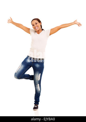 Jeune femme africaine excité isolé sur fond blanc Banque D'Images