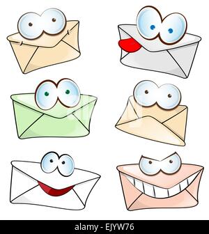 Funny cartoon courrier set isolated on white Illustration de Vecteur