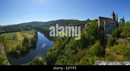 Panorama du village Calvignac, Lot, Midi-Pyrénées, France, Europe Banque D'Images