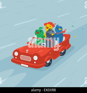 Caricature sur la voiture d'oiseaux Banque D'Images