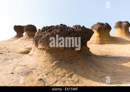 Forme de champignon des roches dans Yehliu geopark à Taiwan Banque D'Images