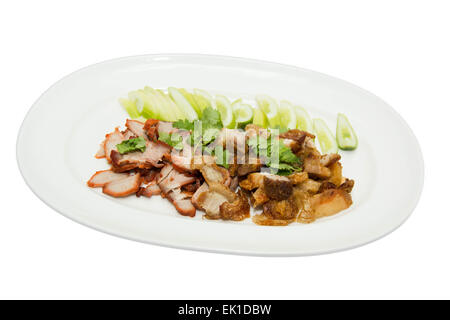 Close up de rôti de carré de porc avec croustillant de grésillement. Banque D'Images