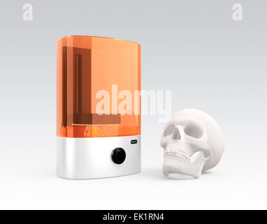 Imprimante 3D SLA et en plastique modèle crâne isolé sur fond gris. Chemin de découpe disponible. Banque D'Images