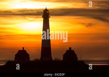 Leuchtturm Westerheversand, Büsum, Eiderstedt, Frise du Nord, Schleswig-Holstein, Allemagne, Europe Banque D'Images