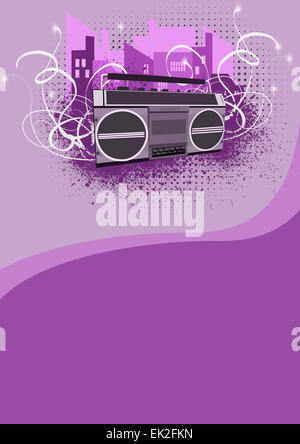 Ville et rétro arrière-plan l'affiche de ghetto blaster avec l'espace Banque D'Images