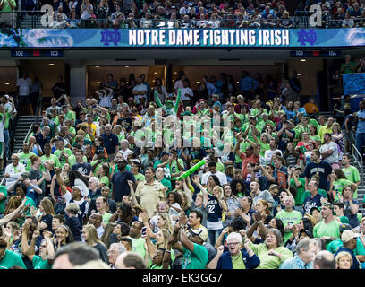 Tampa, FL, USA. 5ème apr 2015. La Cathédrale Notre Dame Fighting Irish fans enthousiastes avec la victoire sur Caroline du Sud au cours de la NCAA Final Four de l'arène à Amalie à Tampa en Floride. © csm/Alamy Live News Banque D'Images