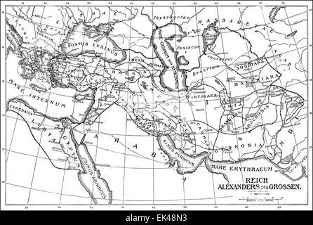 Carte historique de l'Empire d'Alexandre le Grand ou Alexandre III de Macédoine, 356-323, av. Banque D'Images