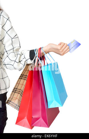 Woman holding shopping bags et les cartes de crédit Banque D'Images