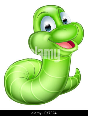 Une illustration d'un happy cute cartoon mascot worm caterpillar vert Banque D'Images