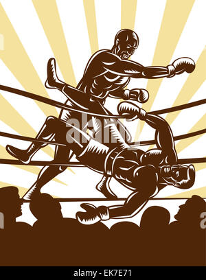 Knockout Boxer adversaire hors du ring de boxe Banque D'Images