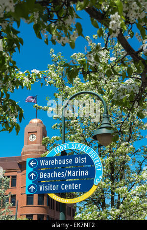 Traverse City, Michigan, centre-ville, quartier de Front Street sign Banque D'Images