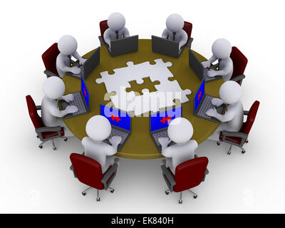 Table d'affaires autour de la recherche de solution Banque D'Images