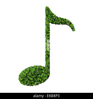 Note musicale symbole huit faits à partir de feuilles vert isolé sur fond blanc. 3D render Banque D'Images