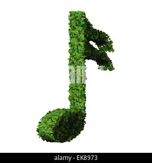 Note musicale symbole huit faits à partir de feuilles vert isolé sur fond blanc. 3D render Banque D'Images
