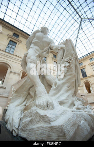 Milo de Croton attaqué par un lion : Artiste : Pierre Puget au Musée du Louvre (Musée du Louvre), à Paris, France Europe UE Banque D'Images