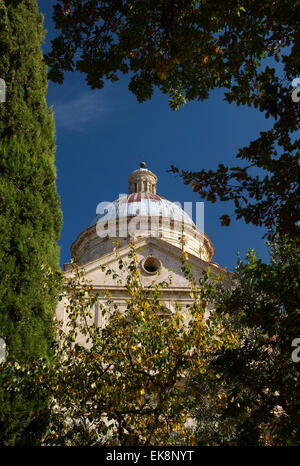 L'église de Saint Biagio, Montepulciano, Italie, encadré dans le feuillage Banque D'Images