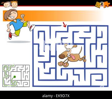 Cartoon Illustration de l'éducation ou de Labyrinthe Labyrinthe Jeu pour Enfants d'âge préscolaire avec Cute Boy and Dog Illustration de Vecteur