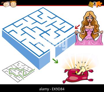 Cartoon Illustration de l'éducation ou de Labyrinthe Labyrinthe Jeu pour Enfants d'âge préscolaire avec la Princesse ou Cendrillon avec ses chaussures Illustration de Vecteur