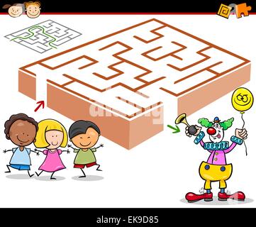 Cartoon Illustration de l'éducation ou de Labyrinthe Labyrinthe Jeu pour Enfants d'âge préscolaire avec Robots Drôle Illustration de Vecteur