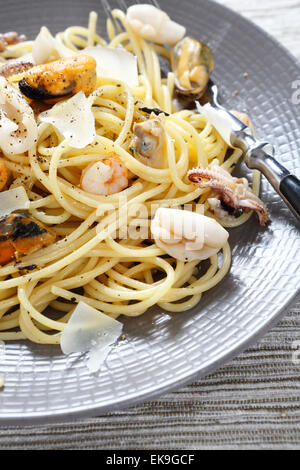 Spaghetti aux fruits de mer Close-up, de l'alimentation Banque D'Images