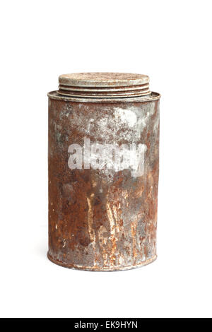 Rusty metal pouvez isolé sur fond blanc Banque D'Images