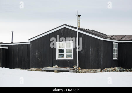 Wordie House, hiver, l'île îles Argentines, Wilhelm, archipel au large de la côte ouest de la Terre de Graham, en Antarctique. Banque D'Images