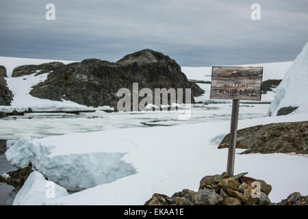 Une terre de la Couronne britannique de bois rares, signe Wordie House, l'île d'hiver, l'Antarctique Banque D'Images