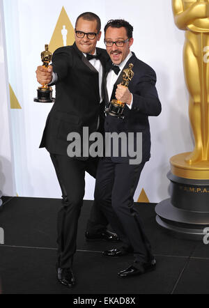 LOS ANGELES, CA - le 22 février 2015 : Matt Kirby & James Lucas lors de la 87e assemblée annuelle de l'Academy Awards, Kodak Theater de Hollywood. Banque D'Images