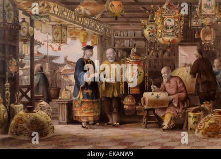 Voir les prix d'une lanterne marchand à Beijing, Chine 19ème siècle - Dessiné par T Allom, gravée par F F Walker Banque D'Images