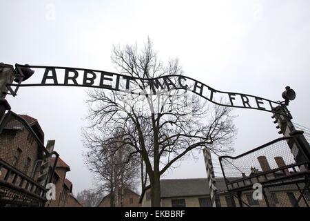 Entrée au camp de concentration d'Auschwitz, Oswiecim, Pologne, Europe Banque D'Images