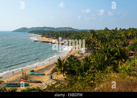 Vue sur plage d'Anjuna, plage de Goa, Inde, Asie Banque D'Images
