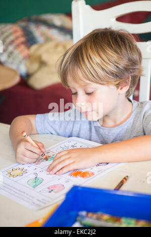 Young boy doing homework Banque D'Images