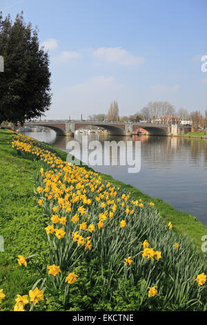 Hampton Court, London, UK. Le 9 avril, 2015. Météo France : par 2h00 le matin, la brume avait brûlé, laissant un après-midi chaud et ensoleillé, avec des températures atteignant 16 degrés à Hampton Court sur la rive de la Tamise dans le sud ouest de Londres. Credit : Julia Gavin UK/Alamy Live News Banque D'Images