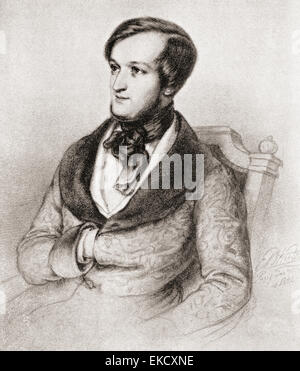 Wilhelm Richard Wagner, 1813 - 1883. Compositeur allemand, directeur de théâtre, orchestre et polémiste. Après le dessin de Kietz. Banque D'Images