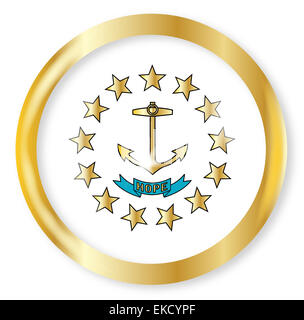 Rhode Island State flag bouton avec une frontière circulaire en or sur fond blanc Banque D'Images