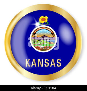 Drapeau de l'état du Kansas bouton avec une frontière circulaire en or sur fond blanc Banque D'Images