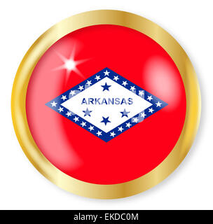 L'Arkansas State flag bouton avec une frontière circulaire en or sur fond blanc Banque D'Images