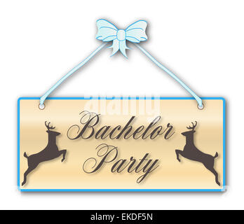 Bachelor PArty ,les hommes, seulement, s'identifier à aspect with blue ribbon bow et sur un fond blanc avec dessins stag saut Banque D'Images