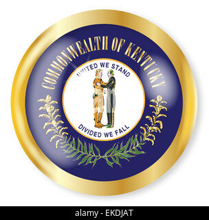 Kentucky State flag bouton avec une frontière circulaire en or sur fond blanc Banque D'Images