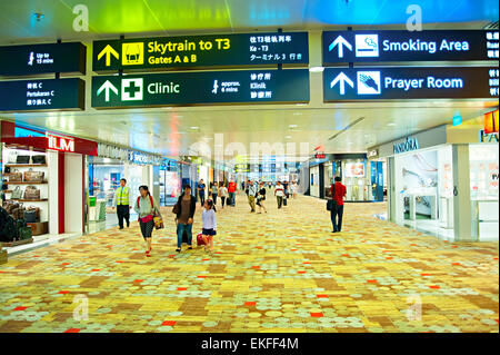 L'intérieur moderne de l'Aéroport International de Changi à Singapour. Banque D'Images