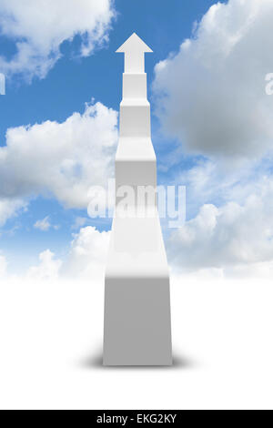 Flèche dans la forme des escaliers montant vers le ciel, 3d illustration avec ciel nuageux fond photo Banque D'Images