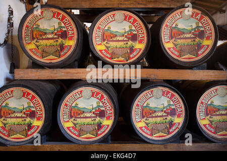 Des tonneaux en bois à l'intérieur du musée de Bodega La Rural. Maipu, Mendoza. L'Argentine. Banque D'Images