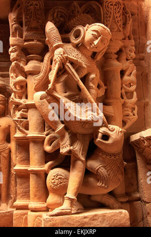 La sculpture décorative de temples Jains, Jaisalmer, Rajasthan, India Banque D'Images