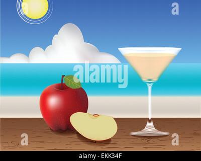 Jus frais sur la table et de la plage . Illustration de Vecteur